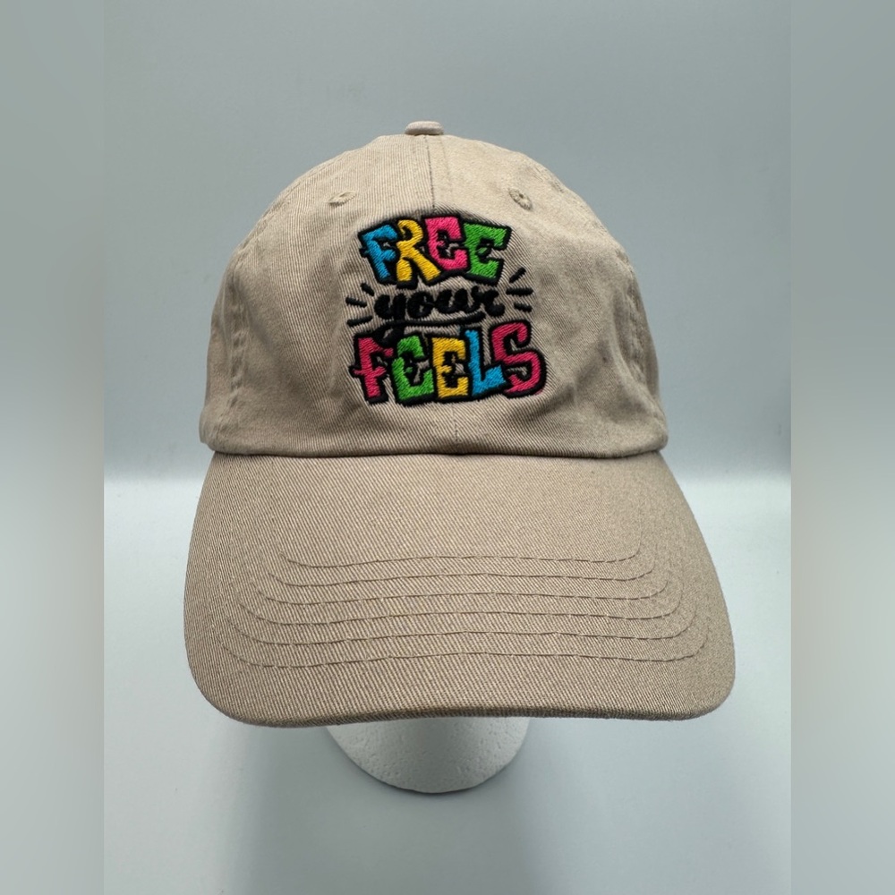 Women’s Khaki Free Your Feels Embroidered Graphic Baseball Cap Hat Adjustable